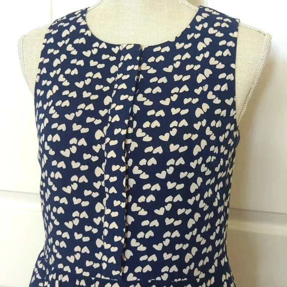 J. CREW Navy Blue White Heart Print Tank Top Button Mini Knee Length Dress - Picture 3 of 9